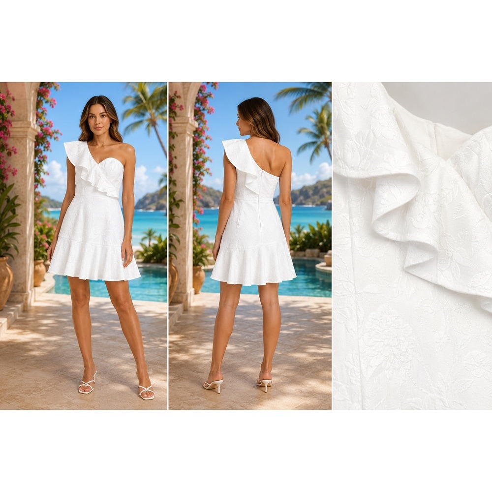 Lilly Pulitzer Arlana One Shoulder Romper Women 10 White Ruffles NWT